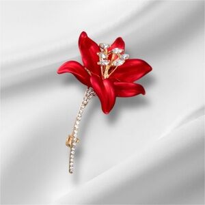 New Elegant Red Lily & Rhinestone’s Brooch Luxury Jewelry